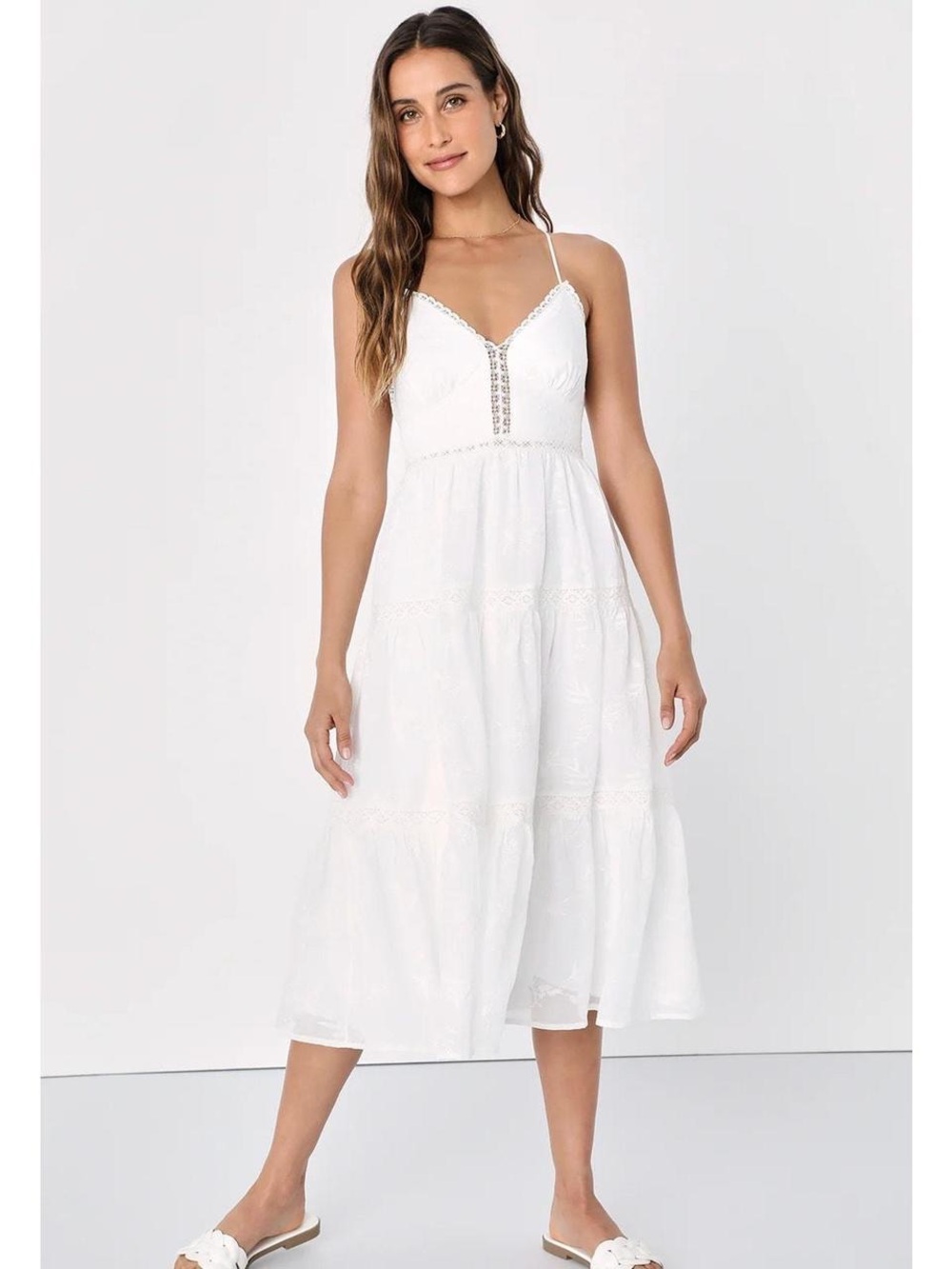 Lulus White Embroidered Lace Backless Midi Dress